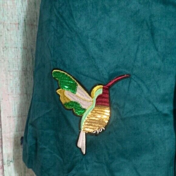 Embroidered Applique Trim Suede A Line Teal Summer Women Skirt BOUTIQUE ALLYSON - Picture 5 of 7